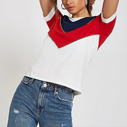 River Island Womens White Color Block Short Sleeve T-shirt