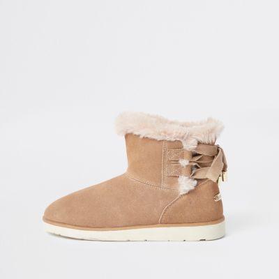 River Island Womens Lace Back Faux Fur Lined Boots