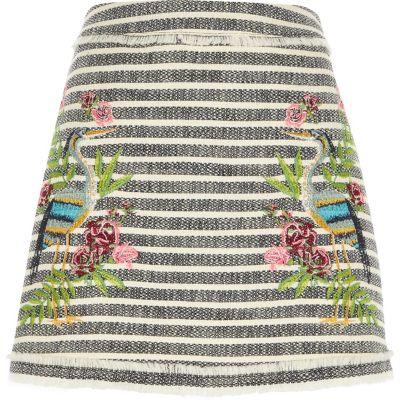 River Island Womens Tweed Stripe Embroidered Mini Skirt