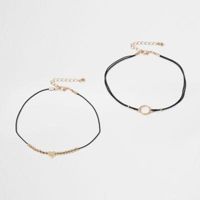 River Island Womens Gold Tone Heart Anklet Set