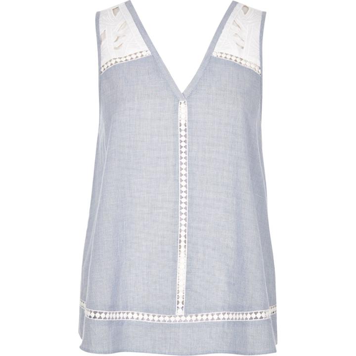 River Island Womens Chambray Embroidered Tank Top