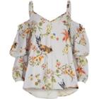 River Island Womens Floral Cold Shoulder Puff Sleeve Top
