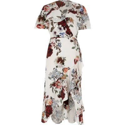 River Island Womens Floral Frill Wrap Tie Waist Midi Dress