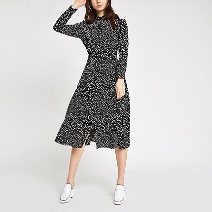 River Island Womens Spot High Neck Midi Dress