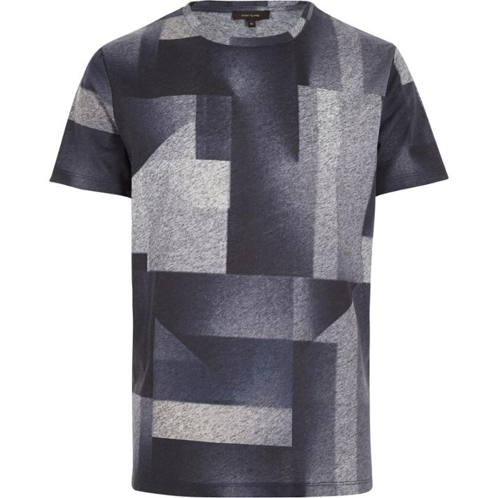 River Island Mensgrey Faded Shape Print T-shirt