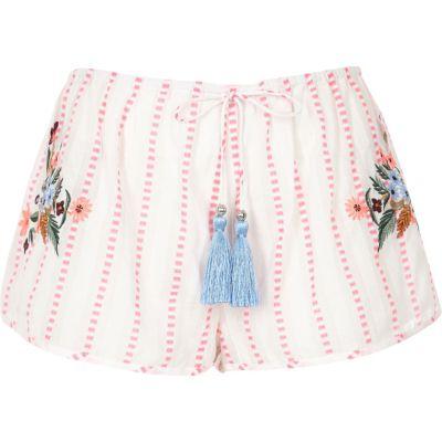 River Island Womens Stripe Floral Embroidered Shorts