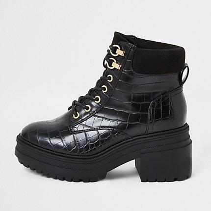 River Island Womens Croc Lace-up Chunky Boots