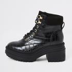 River Island Womens Croc Lace-up Chunky Boots