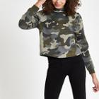 River Island Womens Camo Print Rhinestone Trim Sweatshirt