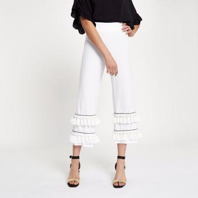 River Island Womens White Tiered Tassel Culottes
