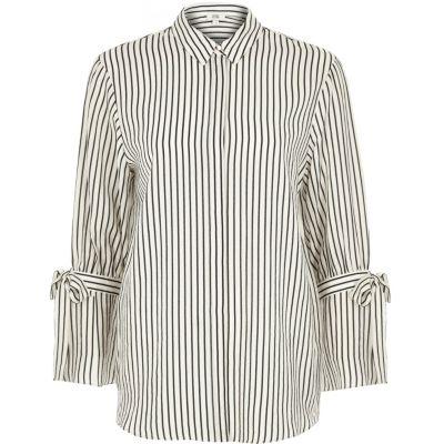River Island Womens White Stripe Print Tie Sleeve Shirt