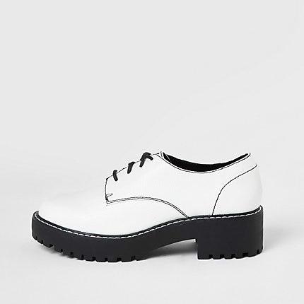 River Island Womens White Lace Up Contrast Stitch Brogues