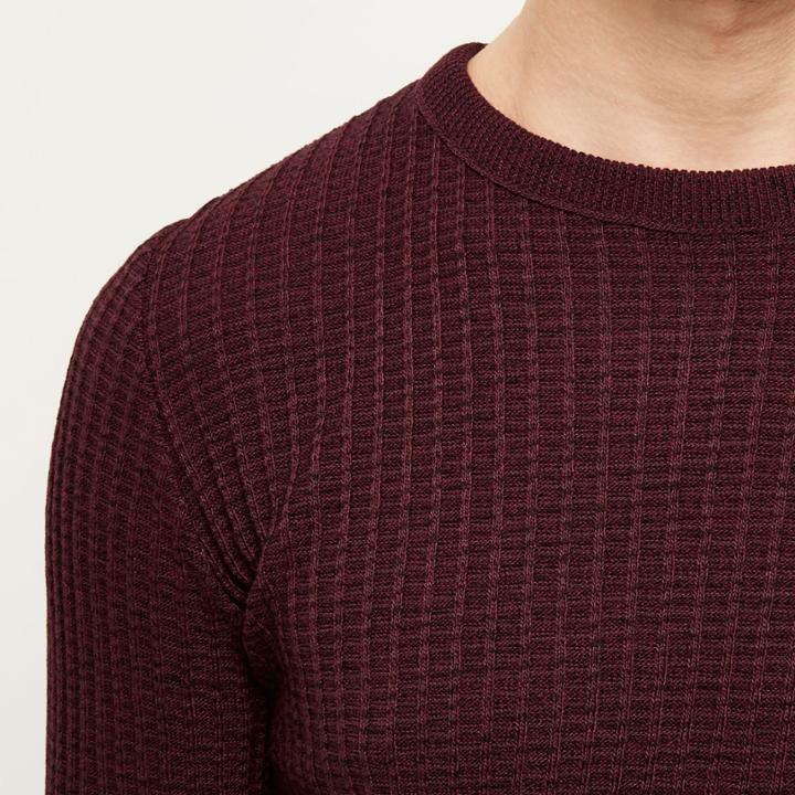 River Island Mensred Ribbed Crew Neck Sweater
