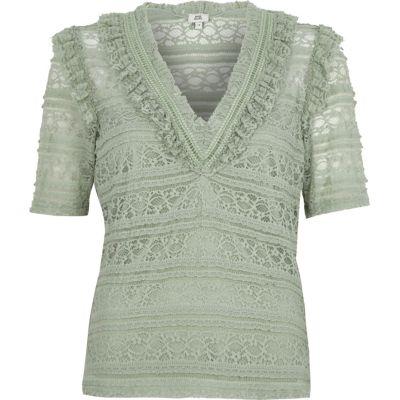 River Island Womens Lace V Neck Fitted Top