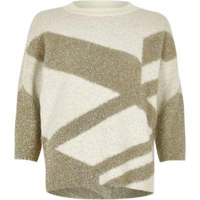 River Island Womens Gold Tinsel Knit Christmas Sweater