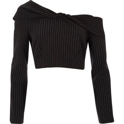 River Island Womens Pinstripe Twist Bardot Crop Top