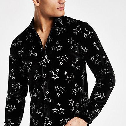 River Island Mens Jaded Velvet Star Print Shirt