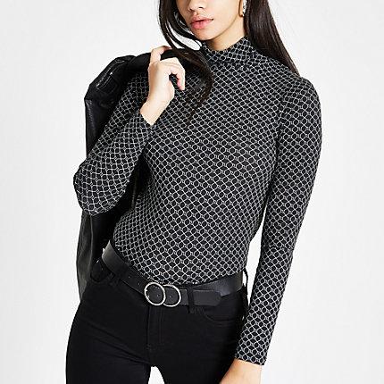 River Island Womens Ri Monogram High Neck Top