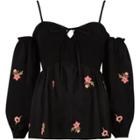 River Island Womens Shirred Embroidered Off Shoulder Top