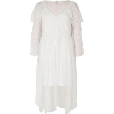 River Island Womens Dobby Mesh Frill Bell Sleeve Midi Dress
