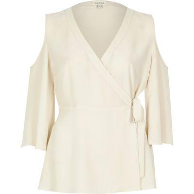 River Island Womens Wrap Front Cold Shoulder Top