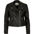 River Island Womens Leather Quilted Collarless Biker Jacket