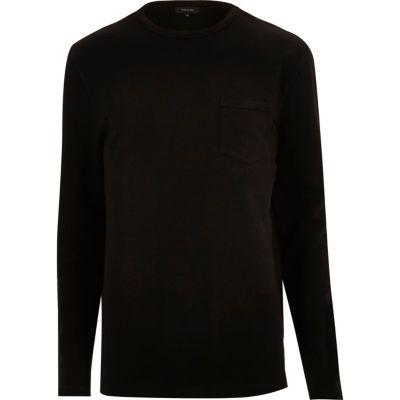 River Island Mensblack Long Sleeve Pocket Sweat