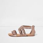 River Island Womens Rose Gold Embellished Multi Strap Sandals