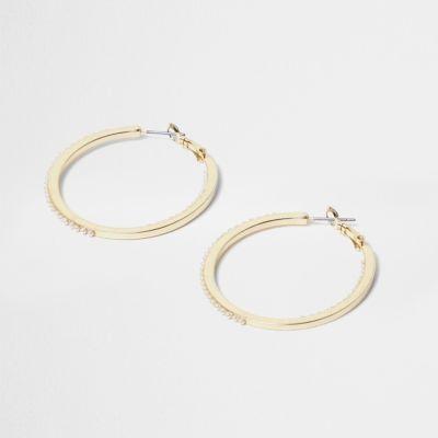 River Island Womens Gold Tone Pearl Detail Hoop Earrings