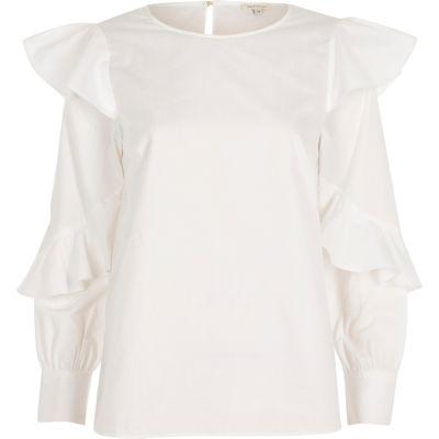 River Island Womens White Poplin Frill Top
