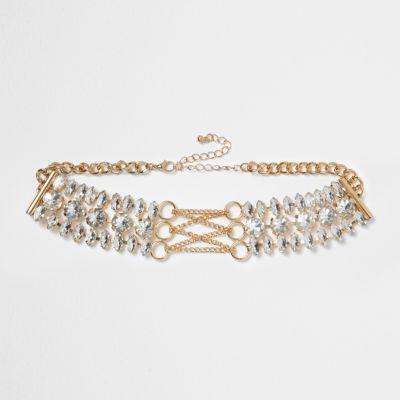 River Island Womens Gold Tone Diamante Corset Choker