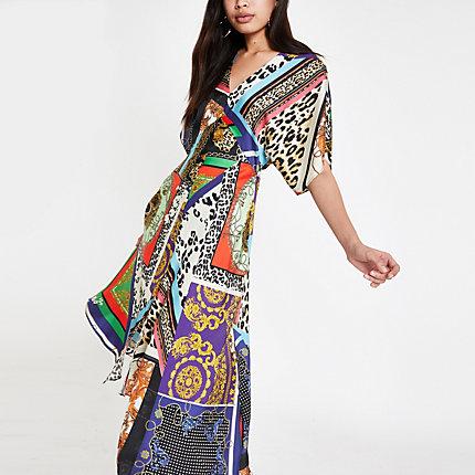 River Island Womens Multi Print Asymmetric Midi Dress