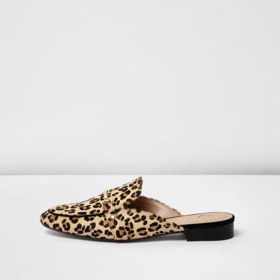 River Island Womens Leopard Print Backless Loafers