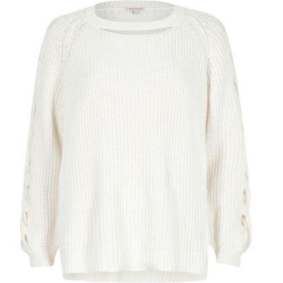 River Island Womens White Ribbed Knit Cut Out Sweater