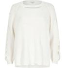 River Island Womens White Ribbed Knit Cut Out Sweater