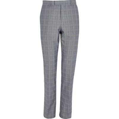 River Island Mensgrey Check Slim Fit Suit Trousers