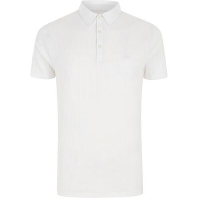 River Island Mens White Essentials Ribbed Muscle Fit Polo Shirt