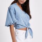 River Island Womens Sequin Knot Front Cropped Denim Shirt