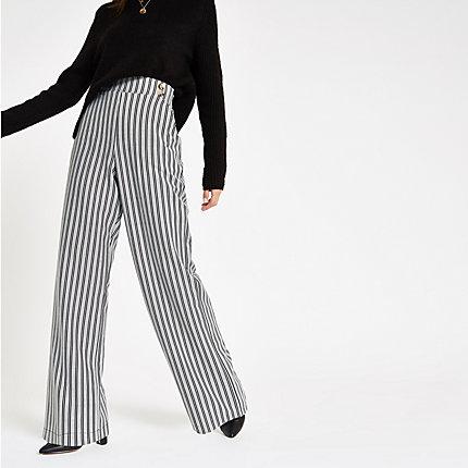 River Island Womens Stripe Double Button Wide Leg Trousers