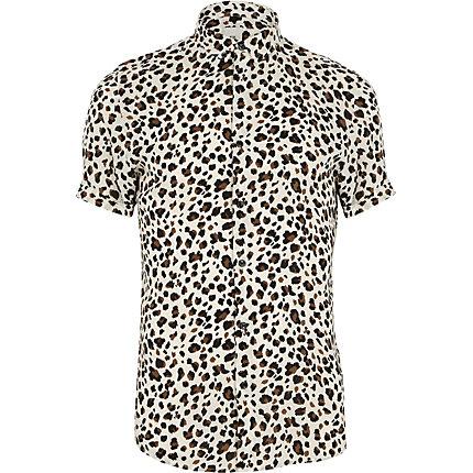 River Island Mens Leopard Print Short Sleeve Shirt