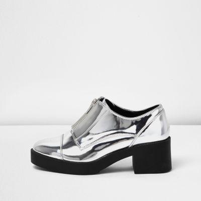 River Island Womens Silver Zip Front Platform Shoe