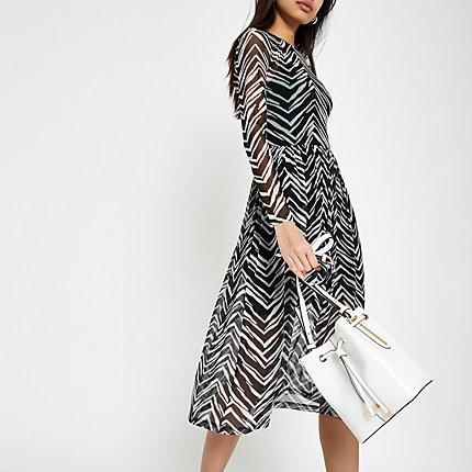 River Island Womens White Zebra Print Mesh Midi Dress