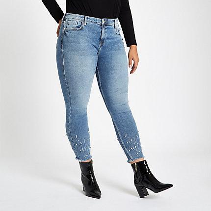 River Island Womens Plus Amelie Studded Hem Jeans