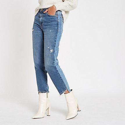 River Island Womens Ri Ripped Hem Straight Leg Jeans