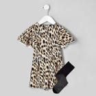 River Island Mini Girls Leopard Print Playsuit Set