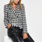 River Island Womens White Check Boucle Double-breasted Jacket