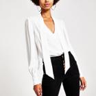 River Island Womens White Tie Neck Long Sleeve Blouse
