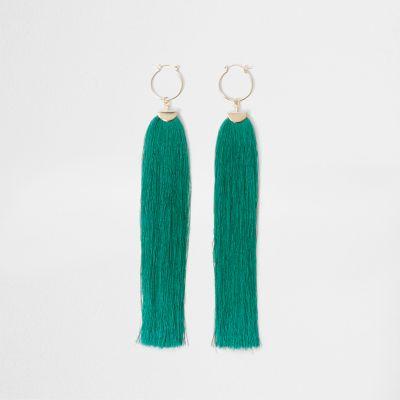 River Island Womens Tassel Drop Hoop Earrings