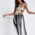 River Island Womens Floral Embroidered Fringe Cami Top