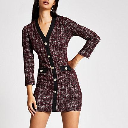 River Island Womens Check Boucle Cardigan Dress